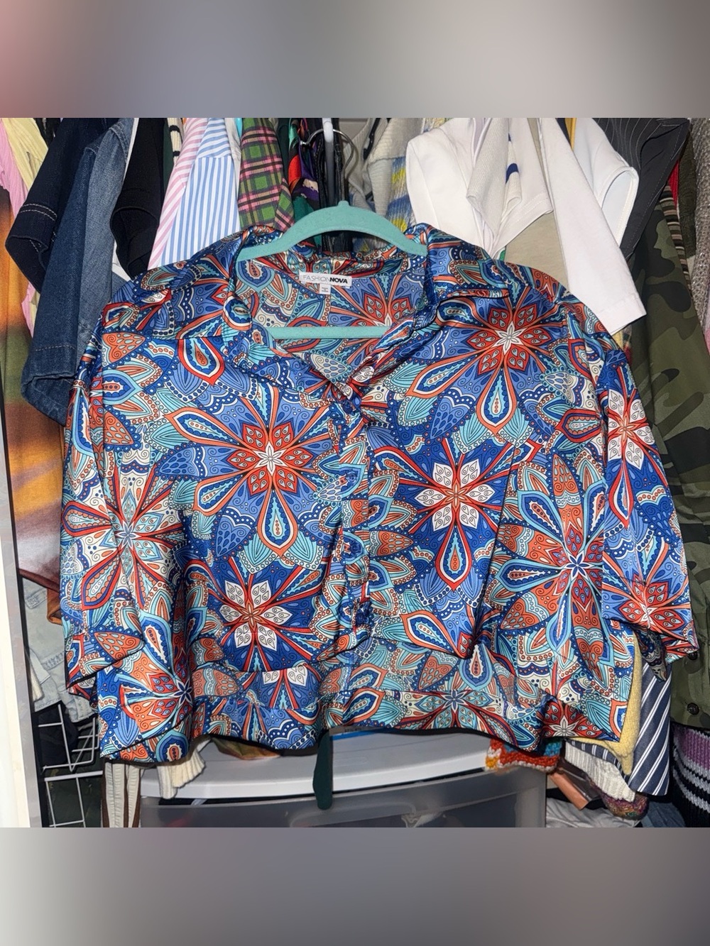 Fashion nova Blue Multi Floral Print Short-Sleeve Shirt